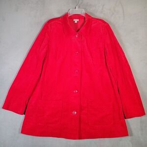 J. Jill Jacket Womens L Red Cordutory Button Front Mid Length Blazer Cottagecore